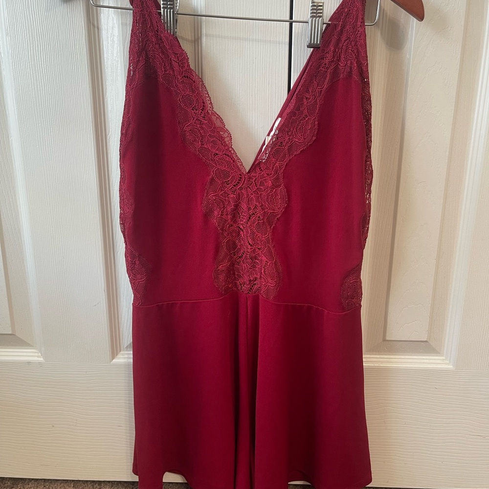 Express Burgundy Lace Detail Romper
